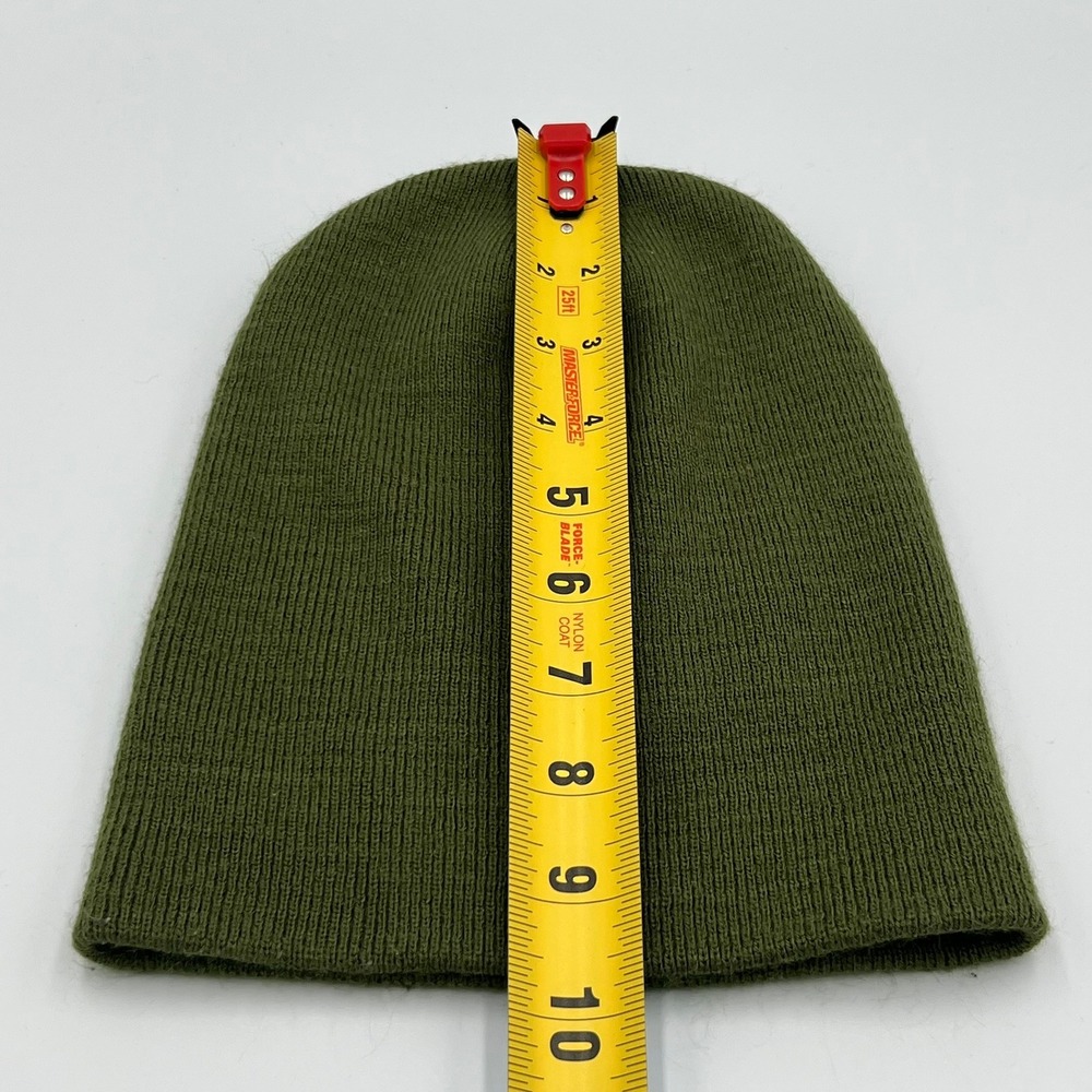 Knit Beanie Hat Unisex OS Olive Green Very Good Acrylic Ribbed - Picture 4 of 5